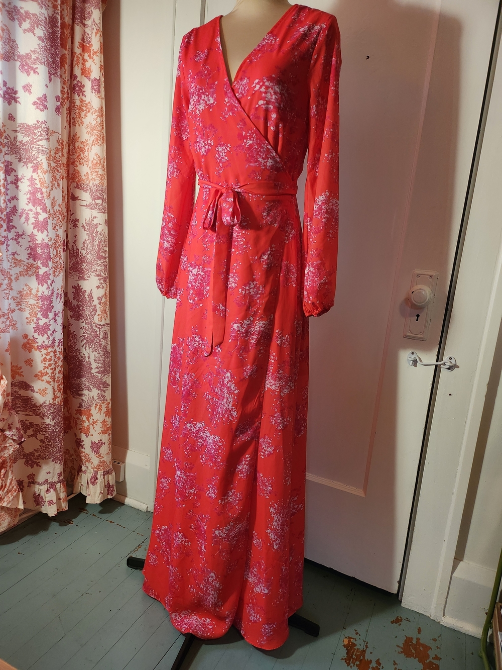 Gianni Bini Grenadine Cherry Blossom Floral Wrap Maxi Dress
